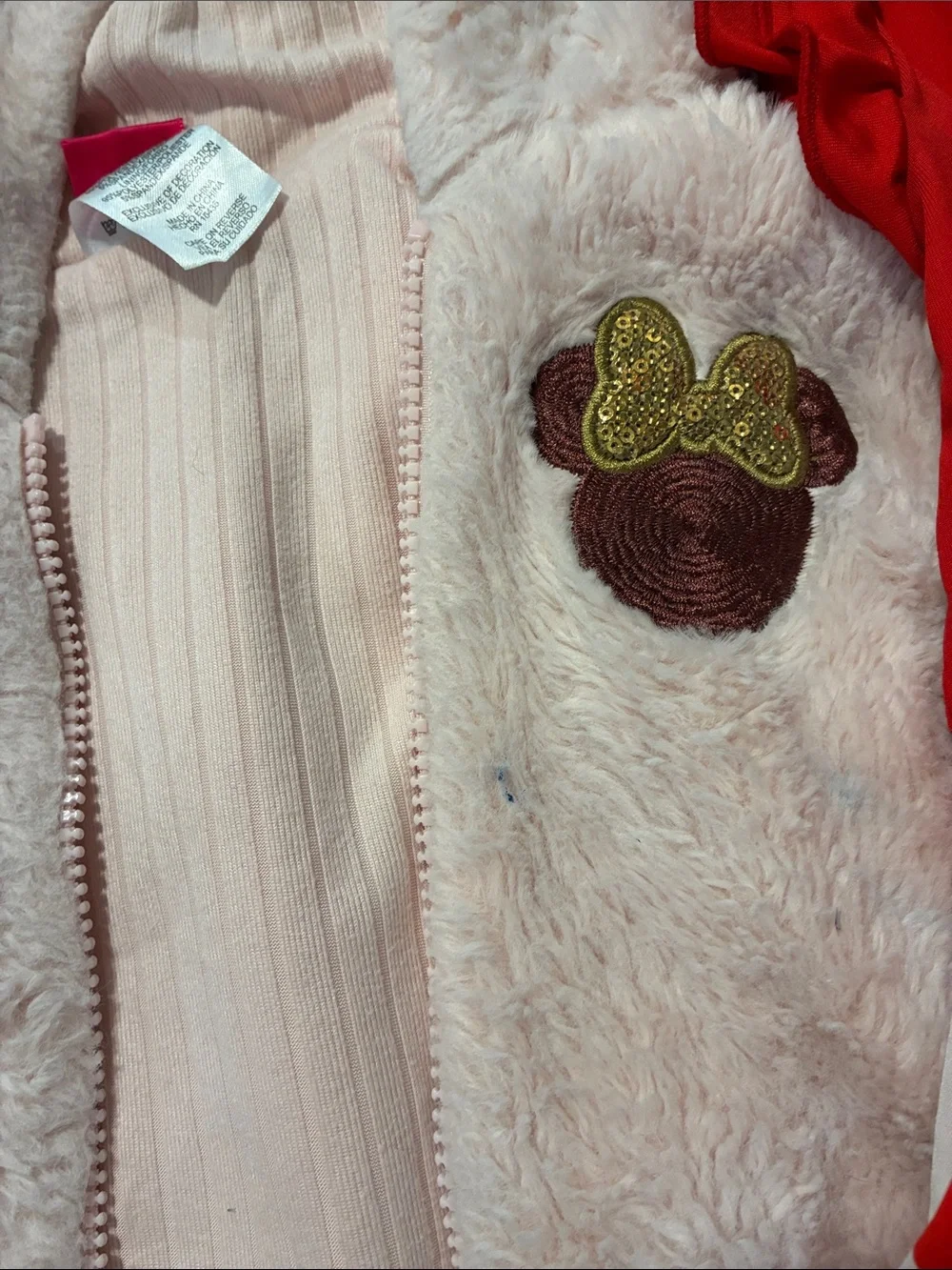 Disney Red and Pink Heart Print Girls Dress with Pink Fuzzy Vest